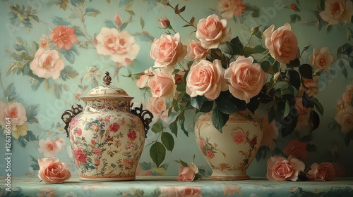 Elegant Floral Arrangement with Decorative Vases