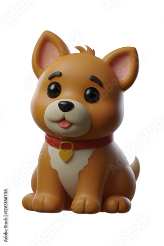 3d toy dog isolated on transparent background 