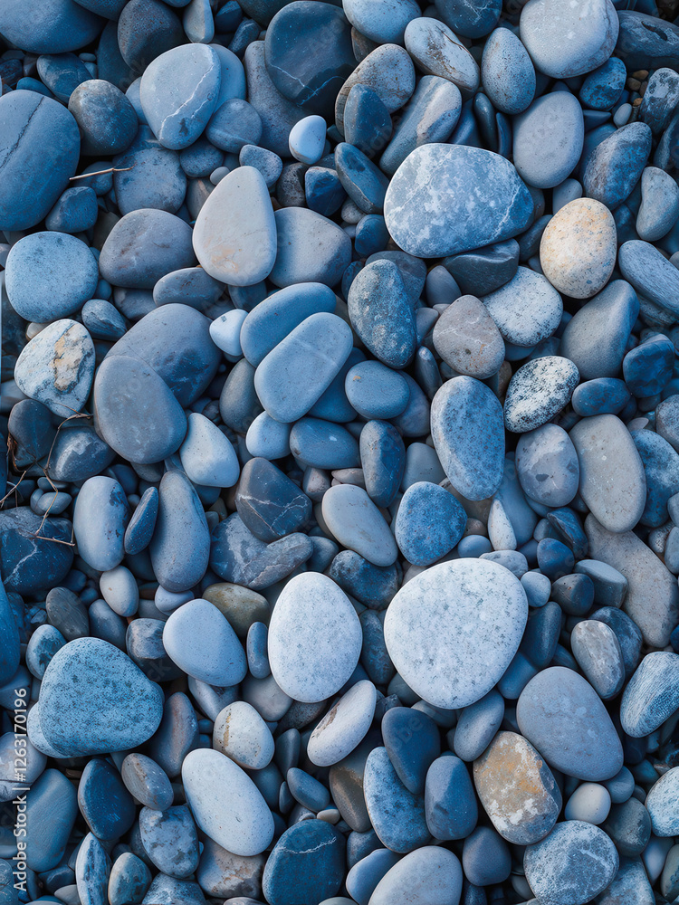 A textured background of smooth, rounded blue pebbles, creating a calming natural pattern perfect for design and decoration. Generative Ai A textured background of smooth, rounded blue pebbles, creating a calming natural pattern perfect for design and decoration. Generative Ai