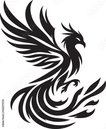 Phoenix silhouette vector – mythical firebird symbolizing rebirth, strength, and immortality.