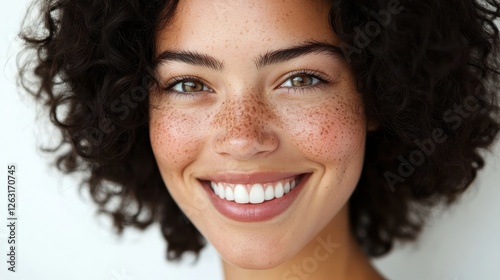 Confident Young Woman with Freckles Smiling Brightly