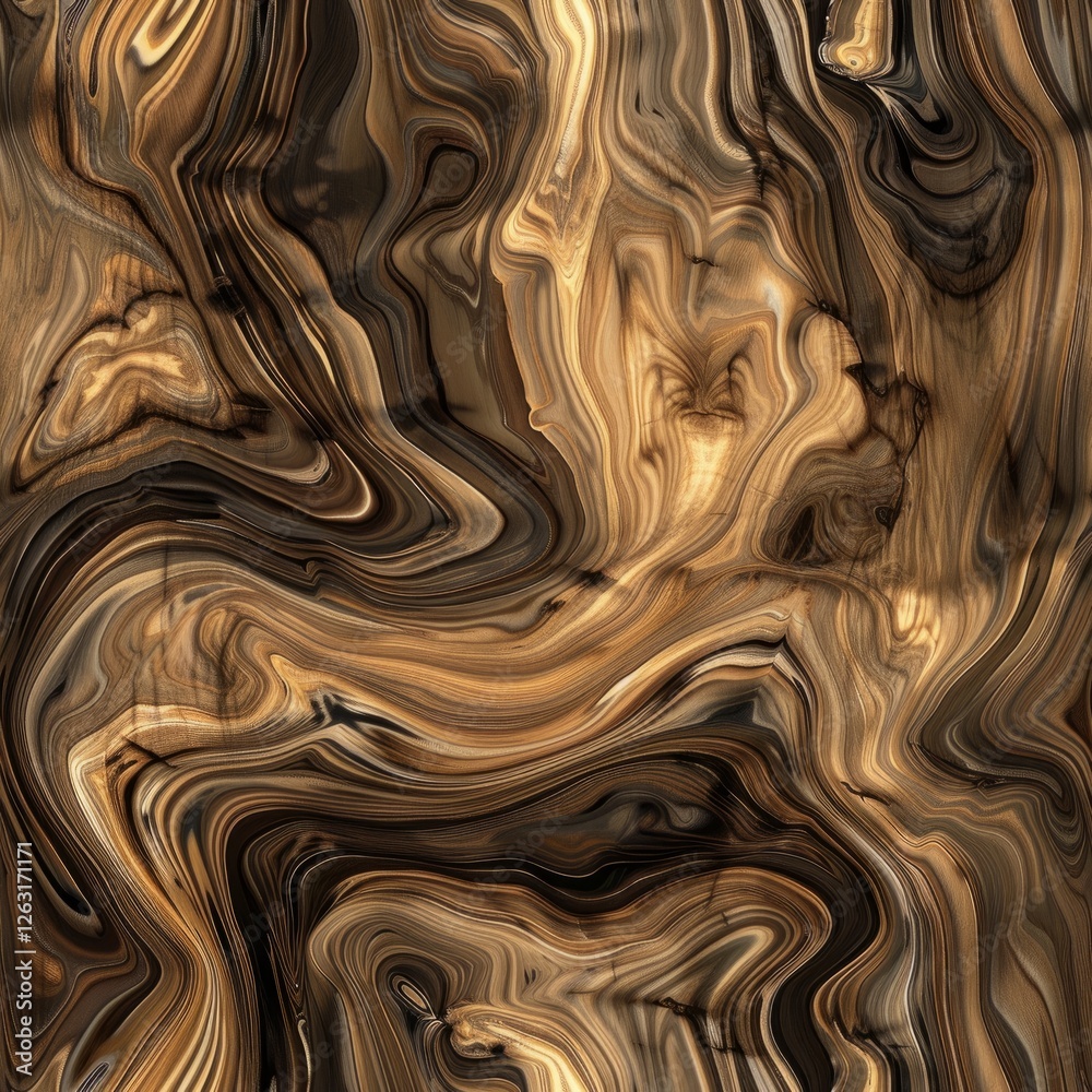Fototapeta premium wooden grain pattern dark brown light gold swirling organic shapes seamless texture