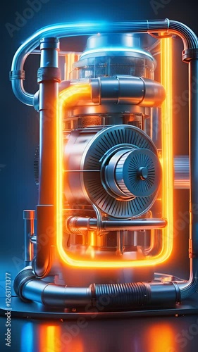 Reactor Core in Action. SMR Rotating and Glowing