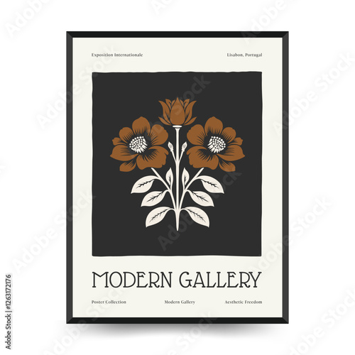 Abstract linocut floral posters template. Modern trendy minimal style. Black and white colors. Botanical blockprint. Hand drawn design for wallpaper, wall decor, print, postcard, cover, template.