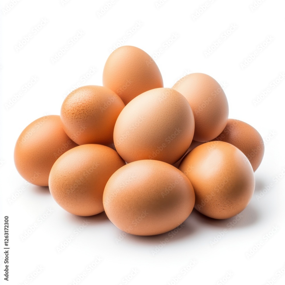 Fresh Brown Eggs Piled Together on Clean White Background for Culinary and Organic Food Photography Fresh Brown Eggs Piled Together on Clean White Background for Culinary and Organic Food Photography