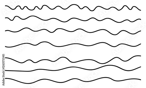 Waves line set. Wave ornament pattern. Water wave, Set of wavy zigzag lines. Wave thin line background. Doodle line art style, zigzag stroke texture, eps10 