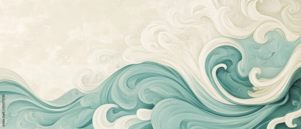 Traditional summer wave patterns with swirling currents, soft aqua blue and ivory tones, dynamic yet subtle Traditional summer wave patterns with swirling currents, soft aqua blue and ivory tones, dynamic yet subtle