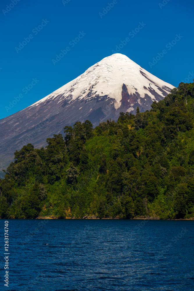 Osorno volcano from the Andes Mountains, Chile, seen from lake Todos los Santos Osorno volcano from the Andes Mountains, Chile, seen from lake Todos los Santos