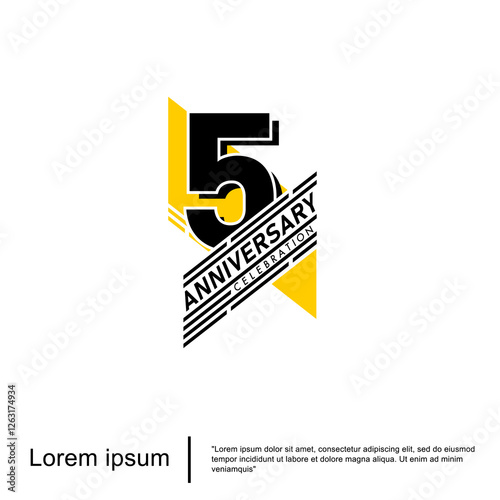 5th years anniversary celebration emblem. anniversary logo isolated with geometric badge on white background. vector illustration template design for web, flyers, poster, invitation card or greeting 