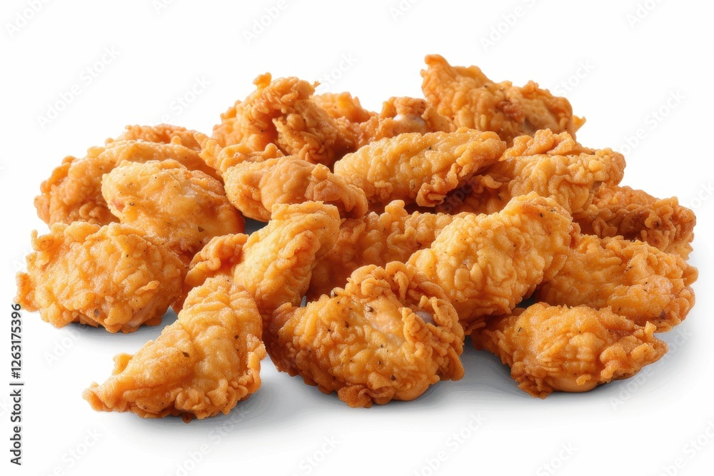 Crispy fried chicken nuggets on white background Crispy fried chicken nuggets on white background