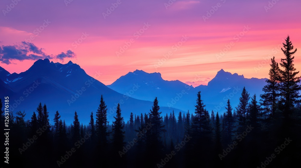 Obraz premium Majestic Mountains Under Colorful Sunset Skies