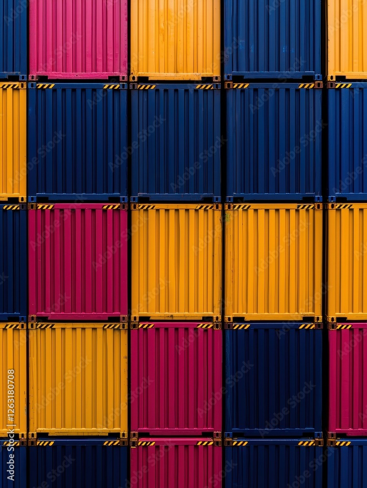Fototapeta premium Colorful shipping containers stacked in an organized pattern for industrial transport.