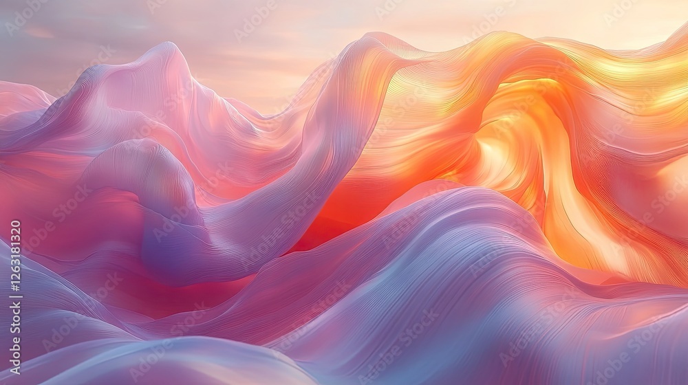 Obraz premium Abstract Pastel Waves Flowing Landscape