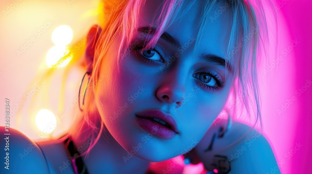 Portrait of young woman with neon body art Portrait of young woman with neon body art