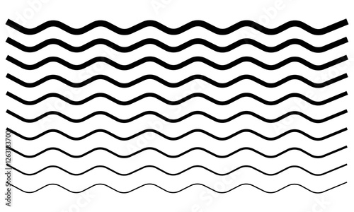 Waves line set. Wave ornament pattern. Water wave, Set of wavy zigzag lines. Wave thin line background. Doodle line art style, zigzag stroke texture, eps10 