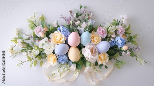 Easter Floral Arrangement with Pastel Eggs