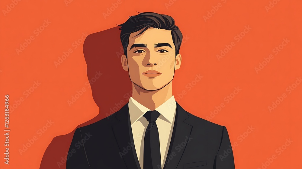 Portrait of a confident young man in a suit against a vibrant orange background. Portrait of a confident young man in a suit against a vibrant orange background.