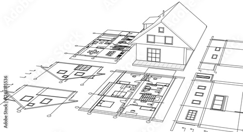 traditional residential architecture sketch house 3d