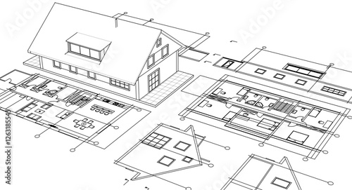 traditional residential architecture sketch house 3d