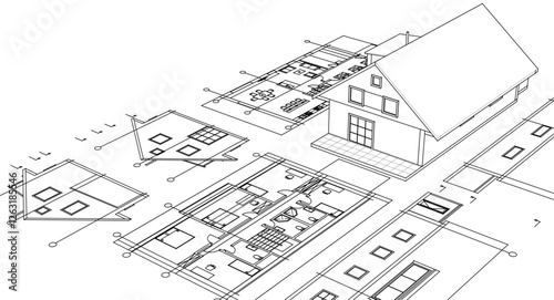traditional residential architecture sketch house 3d