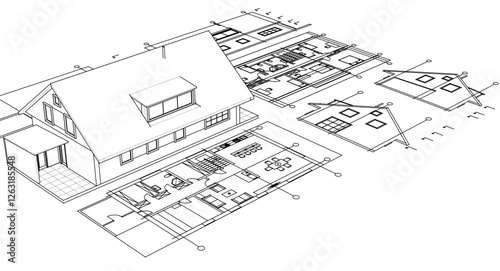 traditional residential architecture sketch house 3d
