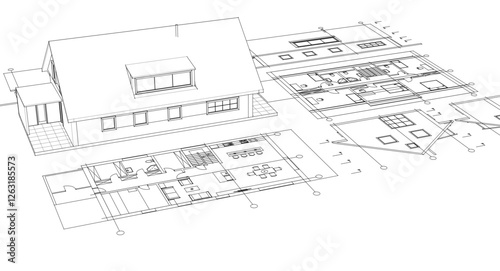 traditional residential architecture sketch house 3d