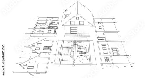 traditional residential architecture sketch house 3d