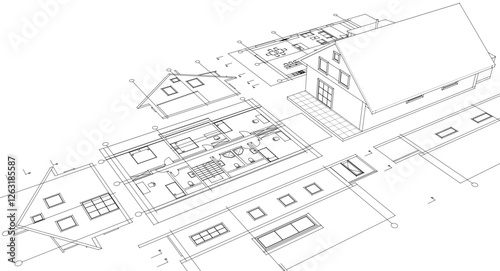 traditional residential architecture sketch house 3d
