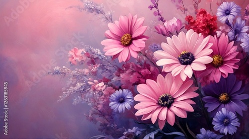 Flowers and plants painted with an oil painting style.
