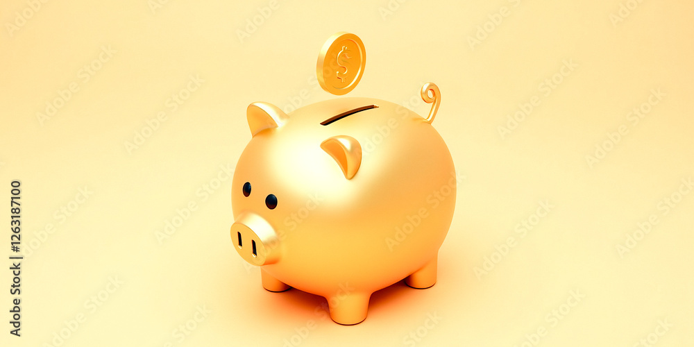 golden piggy bank and coin: a symbol of financial savings golden piggy bank and coin: a symbol of financial savings