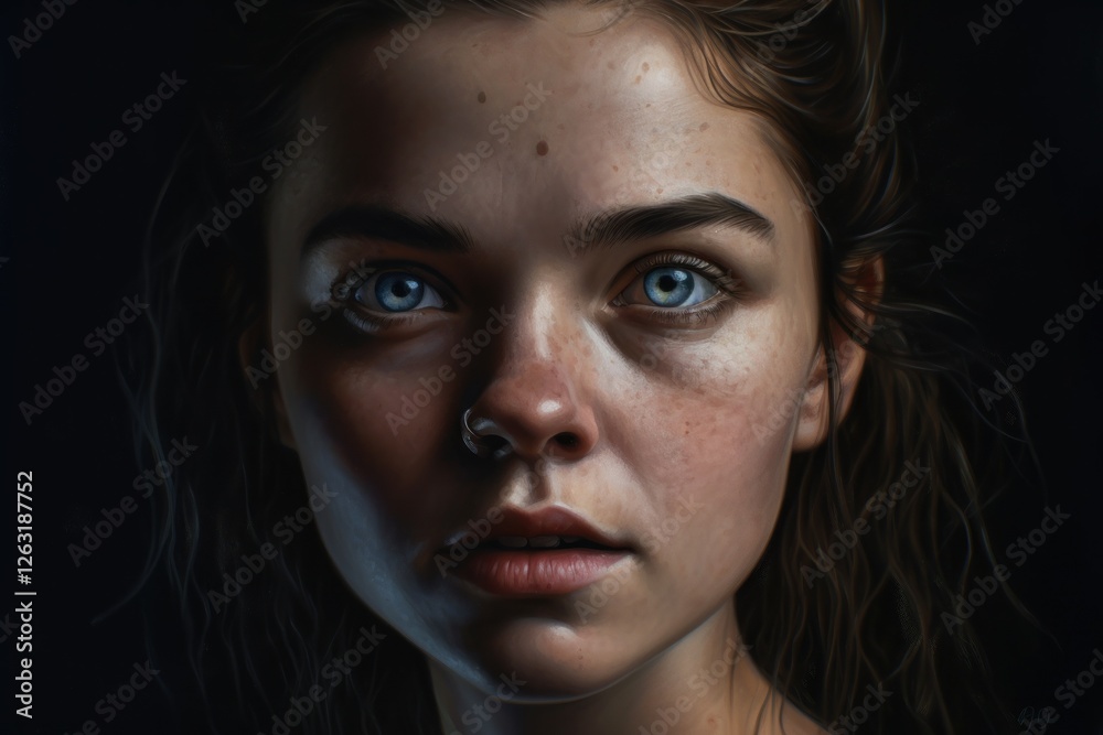 Fototapeta premium A Young Woman with Blue Eyes and Freckles