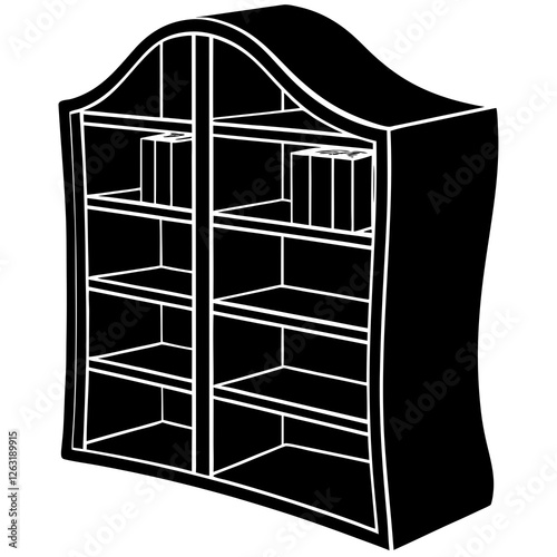 Bookshelf featuring a softly curved edge pattern silhouette vector illustration 