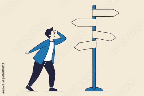 Business decision making, career path, work direction or choose the right way to success concept, confusing businessman looking at multiple road sign with question mark and thinking which way to go.