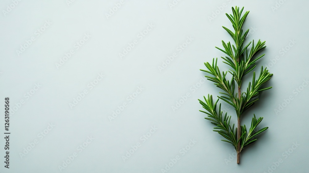 Fototapeta premium Fresh Rosemary Sprig on Light Blue Background