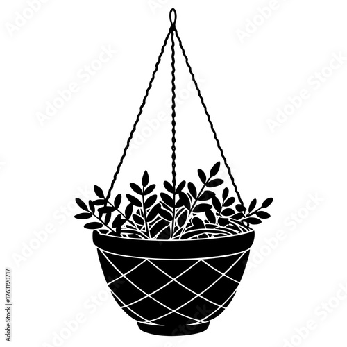 Hanging plant pot featuring a recessed planting silhouette vector illustration 