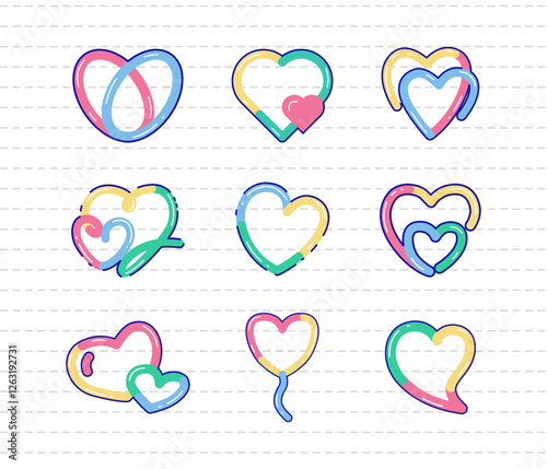 a set of hand drawn hearts design collection
