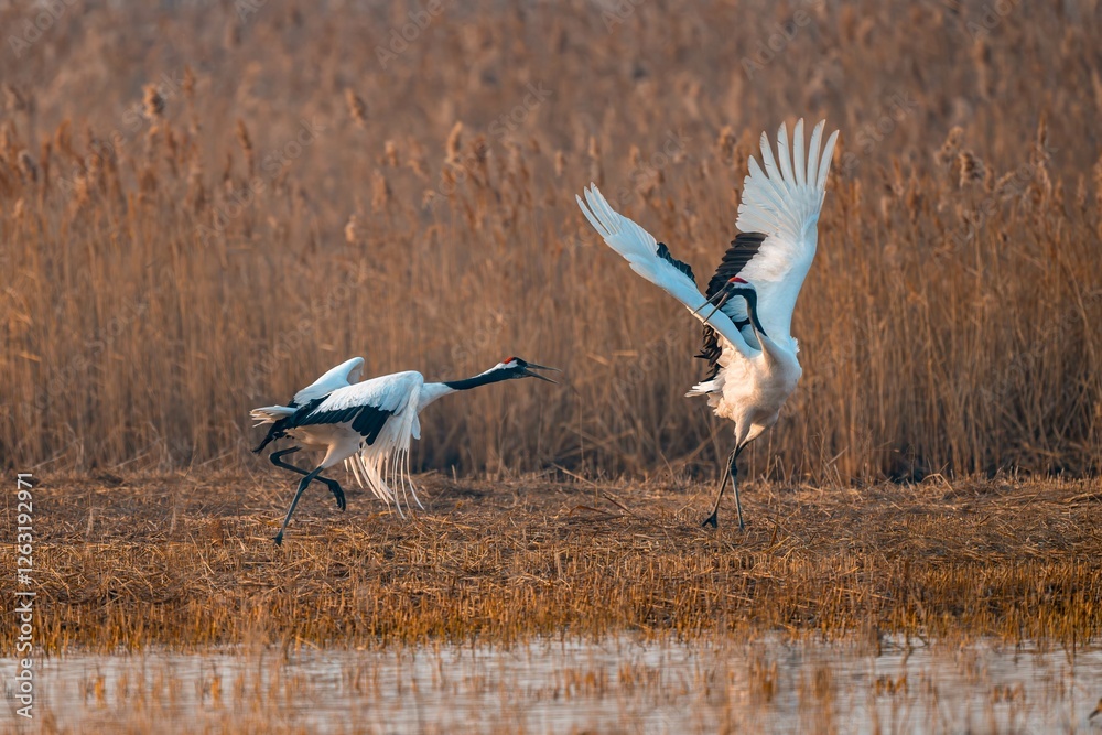 Fototapeta premium white tailed cranes in flight