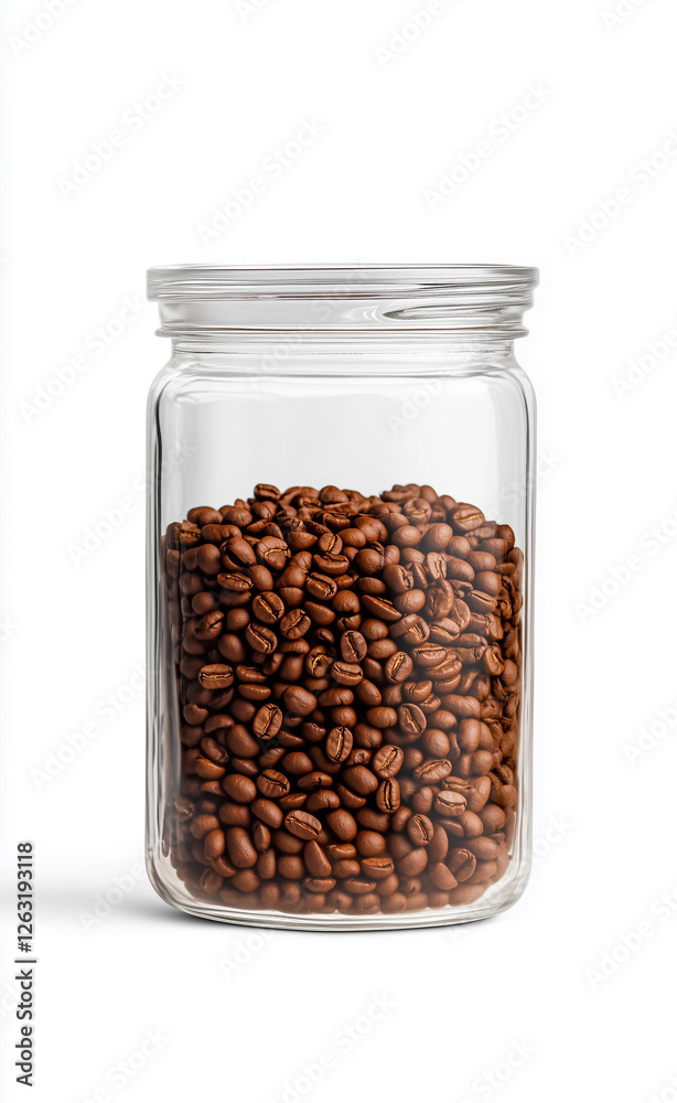 A jar filled with high-quality roasted coffee beans, sealed for freshness, perfect for coffee brewing enthusiasts. A jar filled with high-quality roasted coffee beans, sealed for freshness, perfect for coffee brewing enthusiasts.