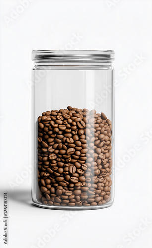  A jar filled with high-quality roasted coffee beans, sealed for freshness, perfect for coffee brewing enthusiasts.