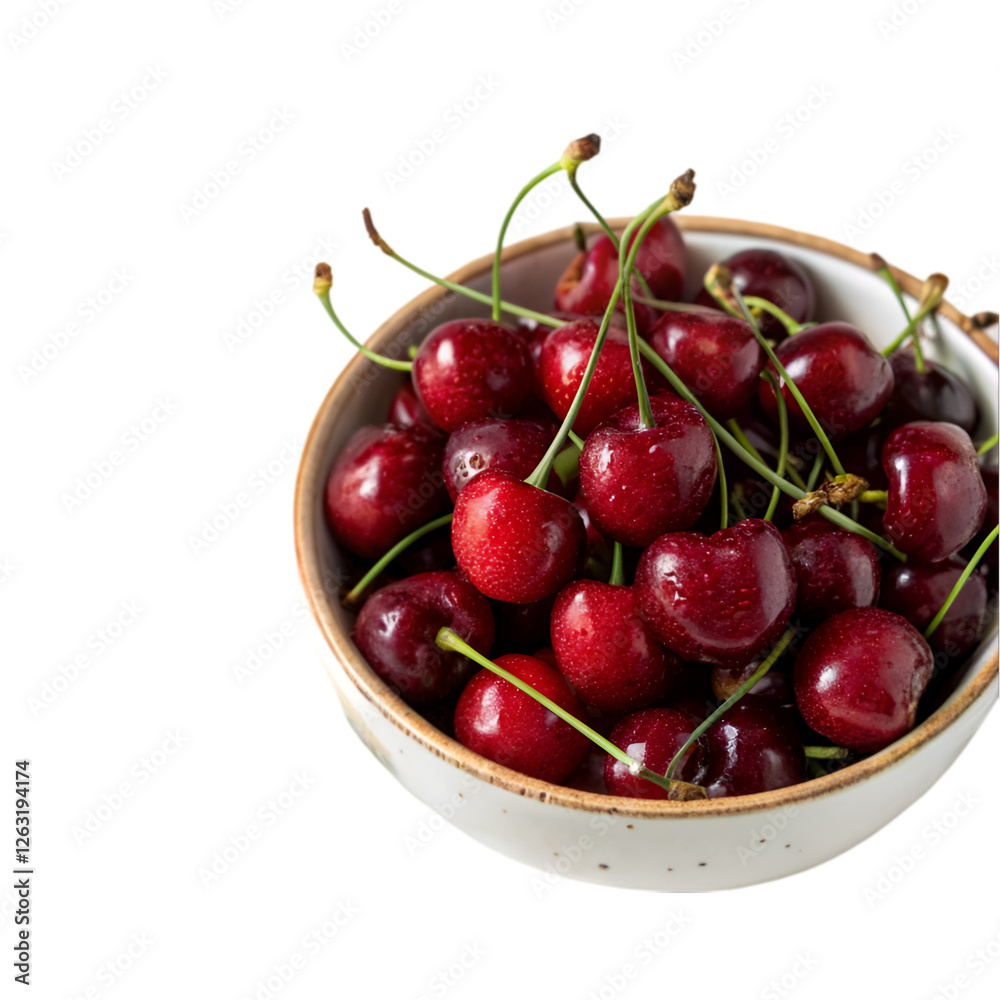 Bowl full of cherries isolated on transparent background Bowl full of cherries isolated on transparent background