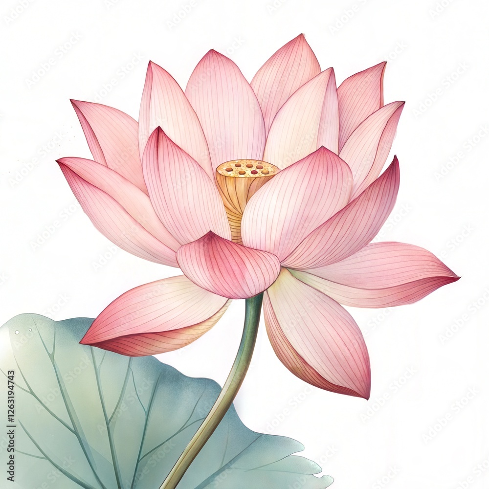 Naklejka premium Watercolor Pink Lotus Flower – Delicate Bloom & Serene Elegance