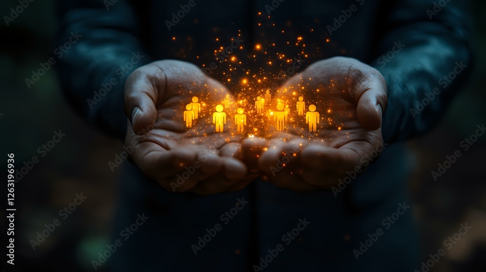 Glowing magical miniature city floating above cupped hands with sparkles and light particles, creating mystical atmosphere against dark background. Fantasy concept for hope and dreams. Glowing magical miniature city floating above cupped hands with sparkles and light particles, creating mystical atmosphere against dark background. Fantasy concept for hope and dreams.