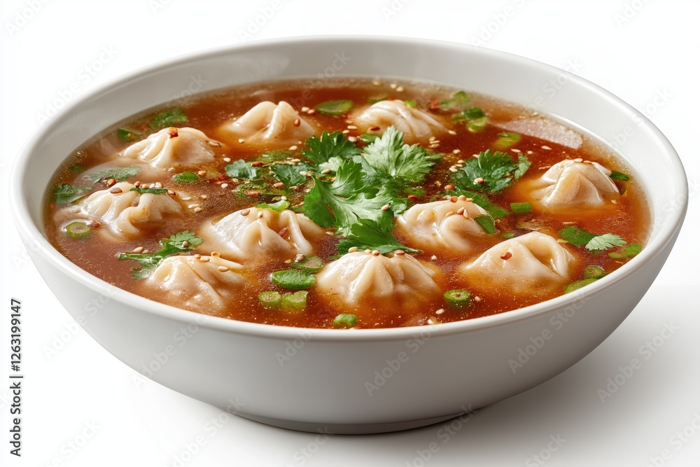 Steaming Wonton Soup with Delicate Dumplings in a Fragrant Golden Broth Steaming Wonton Soup with Delicate Dumplings in a Fragrant Golden Broth