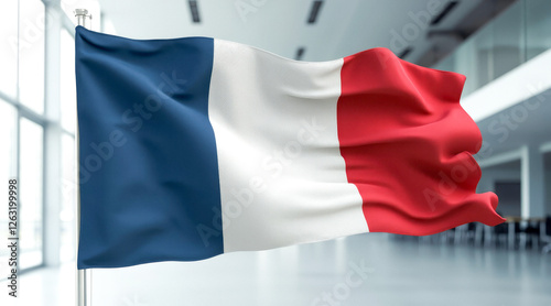 french flag waving in a modern interior photo