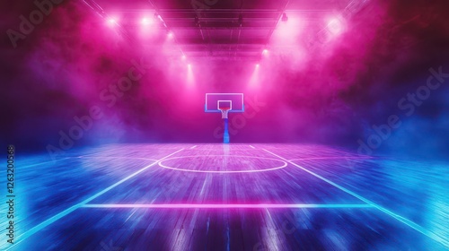 Neon Basketball Court with Dramatic Lighting Effects