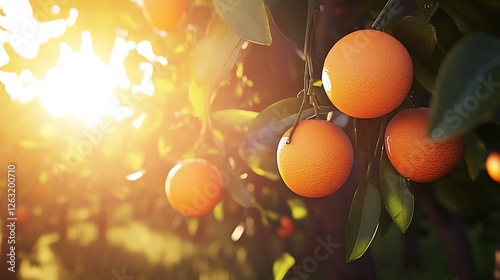 Sunlit Oranges and Limes in Orchard photo