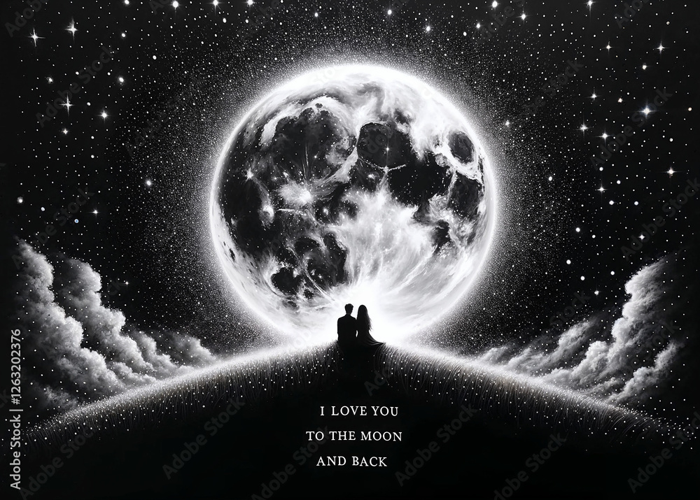 custom made wallpaper toronto digitalRomantic Couple Under a Glowing Moon with Love Quote "I love you to the moon and back."