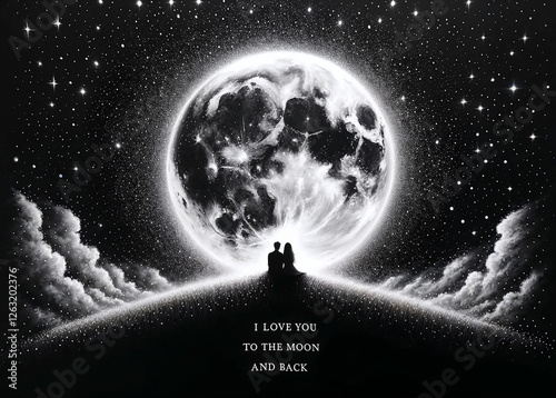Romantic Couple Under a Glowing Moon with Love Quote 