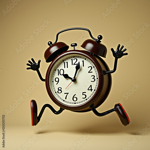 time is running away.  3d image of a clock with feet