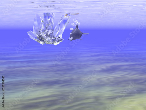Dolphin swims to a mysterious underwater crysta
